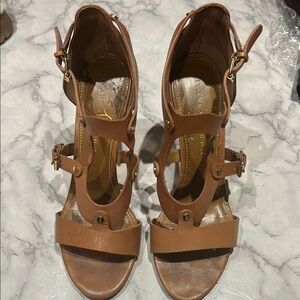 Ivanka Trump Tan Strappy Sandals with Block Heel
